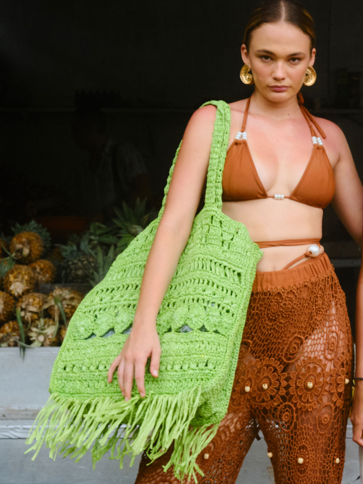 Mauri Green Raffia Bag